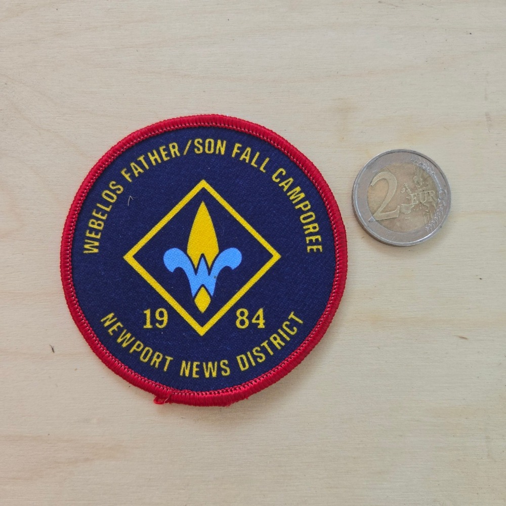 VTG BSA 1984 Newport News District Webelos Fall Camporee Patch Blue Yellow Scout